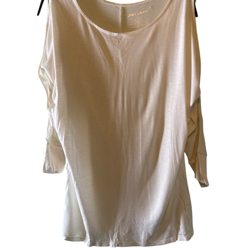 Juicy Couture Cold Shoulder Top Sz XS Cream Shimmery Blouse 3/4 Sleeves